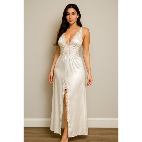 Kayser Vintage White Lace Full Slip Nightgown Dress Bridal Lingerie Y2K M - Picture 1 of 10